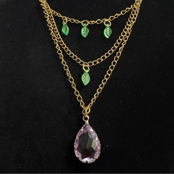 Fairycore Purple Ombre Crystal Pendant Green Leaf Necklace - Picture 14 of 16